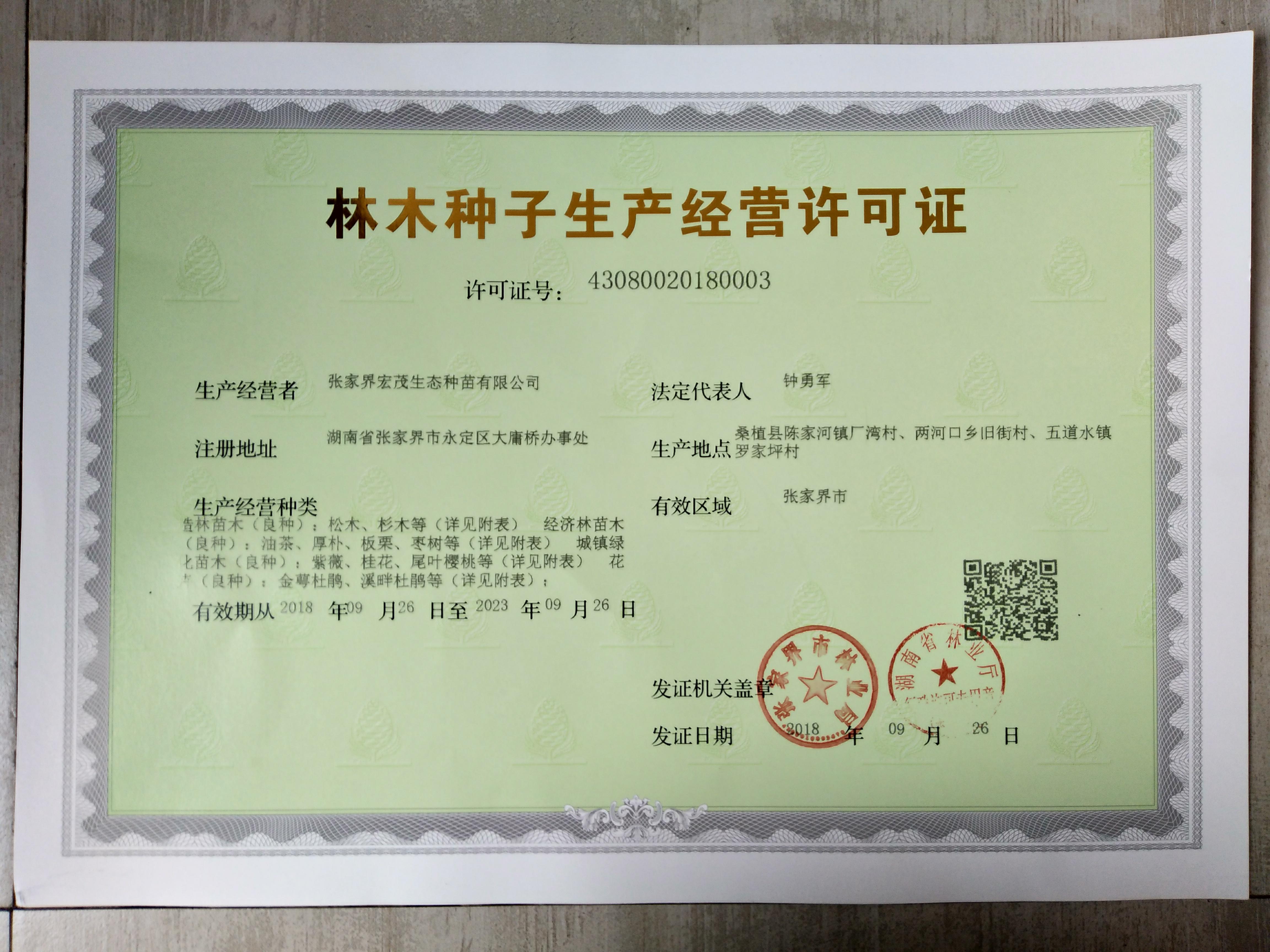 林木种子生产经营许可证